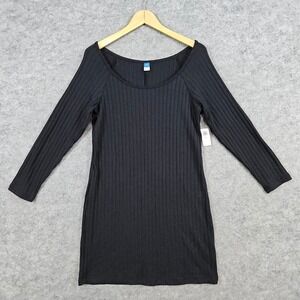 Old Navy Women's Size LP Black 3/4 Sleeve Knit Ribbed Ballet Dress NEW NWT SNAG